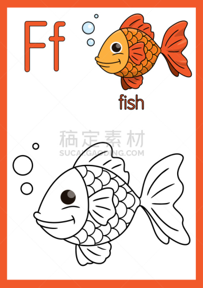 儿童,锦鲤,纸,鱼类,绘画插图,字母,矢量,练习,印刷