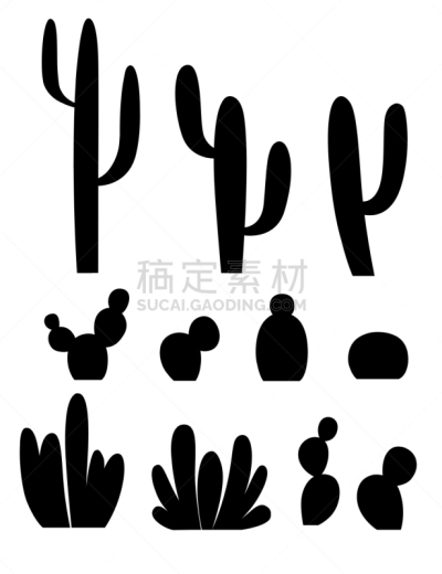 仙人掌,沙漠,绘画插图,室内植物,肉质植物,矢量,黑色,住房,白色背景,剪影