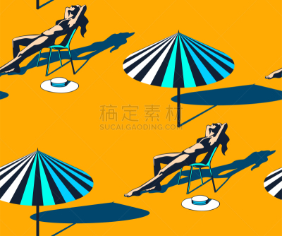 绘画插图,海滩,夏天,波普风,四方连续纹样,矢量,式样,概念,你好,暑假