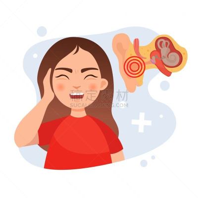 可爱的,人的耳朵,绘画插图,女孩,矢量,拿着,健康保健,药,眩晕的,中间部分