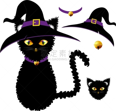 猫,黑色,巫婆帽,白色,夜晚,黄色,白昼,怪异,黄金