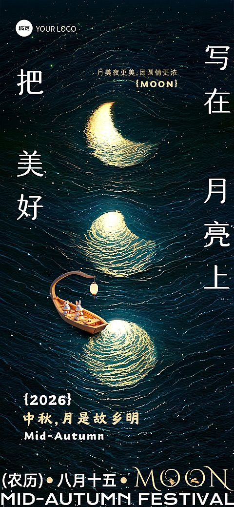 中秋节节日祝福彩色铅笔质感创意插画全屏竖版海报aigc