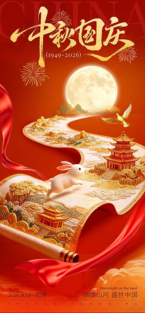 中秋国庆卷轴祝福海报AIGC