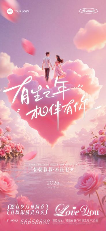 七夕节日祝福七夕情人节浪漫感全屏海报AIGC预览效果