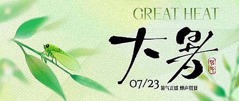 大暑肌理感弥散蝉植物节气祝福微信公众号首图