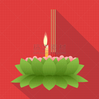 泰国,绘画插图,矢量,红色背景,传统节日,传统,背景分离,熏香,节日,夜晚