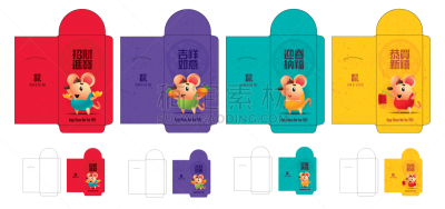 传统,鼠年,春节,模板,红色,老鼠,包装,许愿