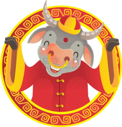 母牛,可爱的,传统,贺卡,春节,中文,新年前夕,十二生肖,动物,节日