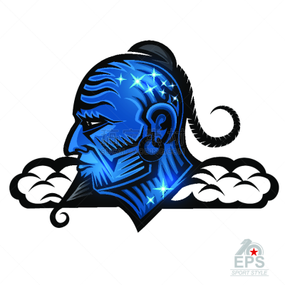 体育团队,运动,妖怪,标签,络腮胡子,长柄镰刀,蓝色,分离着色,侧面像,人的脸部