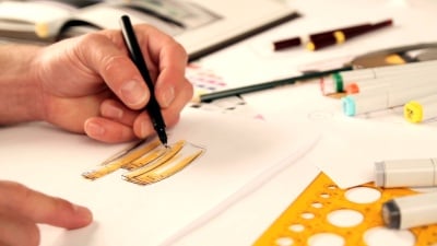 设计师素描和图纸