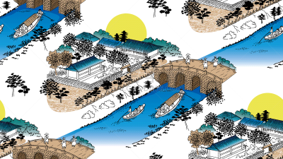 绘画插图,朝鲜民族,背景,船,矢量,地形,式样,现代,韩国,乡村