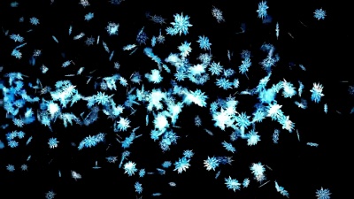 雪花落在黑色背景上，循环闪光动画，