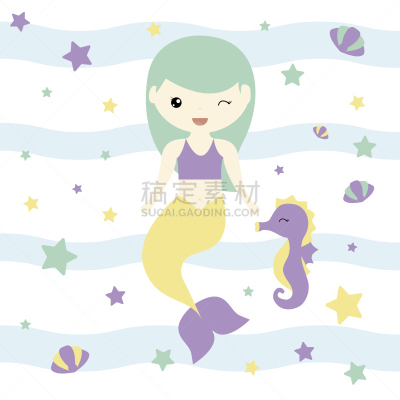 海马,星形,绘画插图,背景,贝壳,美人鱼,矢量
