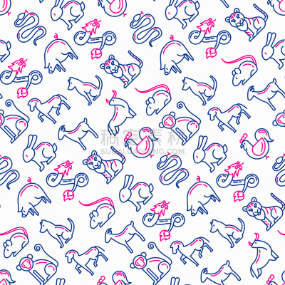 猴子,十二生肖,狗,细的,猪,山羊,四方连续纹样,兔子,背景,绘画插图