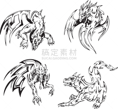 龙,幻想,火,动物牙齿,矢量,黑白图片,地狱火,危险,虚构