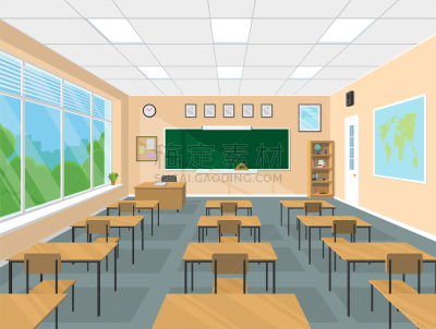 书桌,桌子,大学,未成年学生,绘画插图,黑板,扁平化设计,室内,矢量,教育