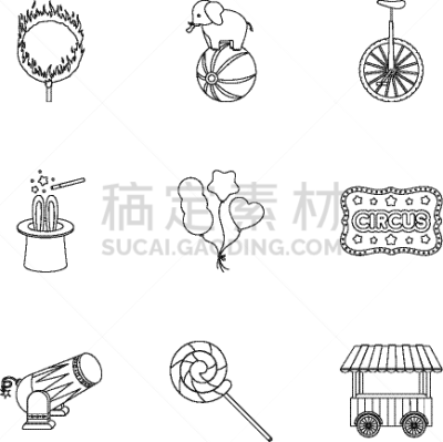 轮廓,巨大的,马戏团,高雅,计算机图标,分离着色,飘然,收集,布置,设计