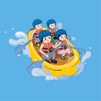 儿童,蓝色背景,设计师,性格,可爱的,船,旅途,运动,家庭,皮划艇
