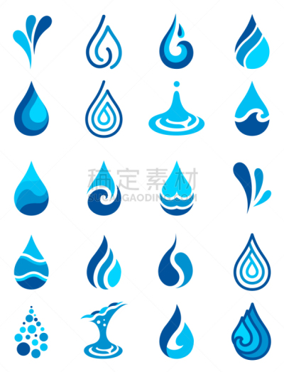水,图标集,叶子,雨,形状,蓝色,式样,干净,湿,波纹