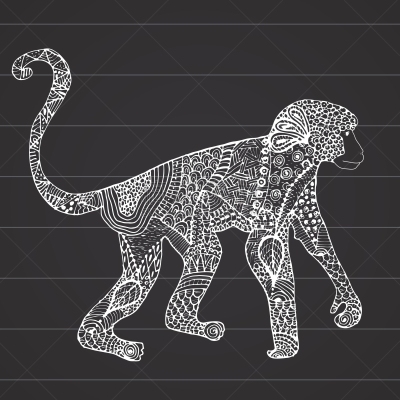 猴子,草图,动物手,洋葱花,白色,华丽的,自然,缠结的,绘制