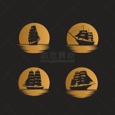 船,品牌名称,绘画插图,海洋,有帆船,月亮,背景,黄金,设计,布置