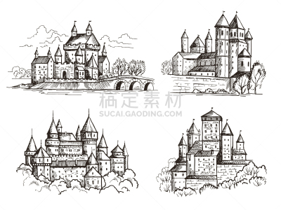 城堡,布拉格,建筑外部,古老的,中世纪时代,手,侍从,捷克,复古,绘制