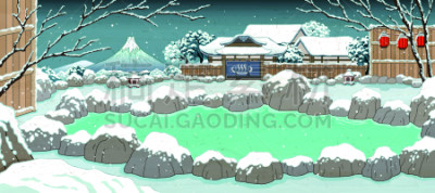 冬天,温泉,日本,浮世绘,自然,灯笼,季节,全景,图像,雪
