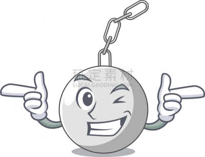 使眼色,拆房球,链,绞刑,卡通,犯人,球体,金属,银,钢铁
