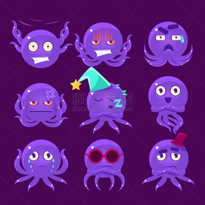 性格,舞台,网络表情,章鱼,幽默,可爱的,红色,摆拍,不高兴的,睡觉