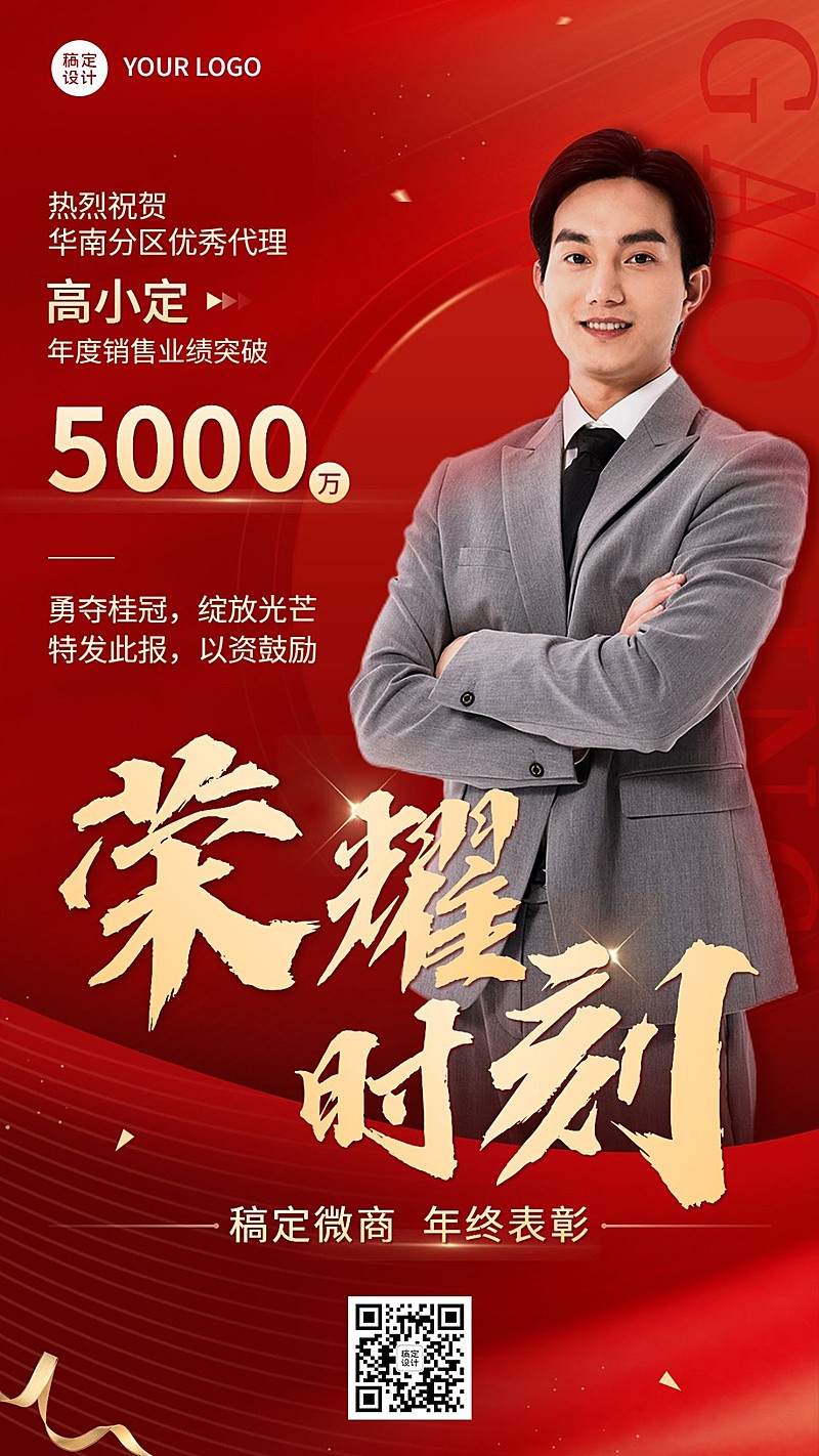微商年终表彰人物喜报喜庆风手机海报