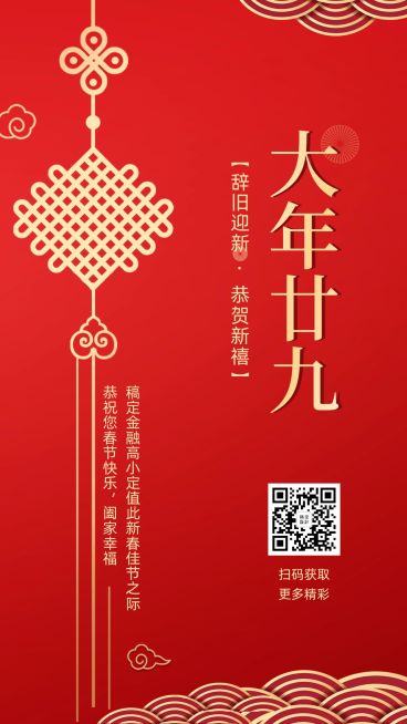 金融保险大年三十除夕夜春节祝福排版海报预览效果