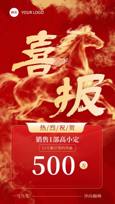 金融开门业绩喜报马年喜庆感红金全屏竖版海报AIGC预览效果