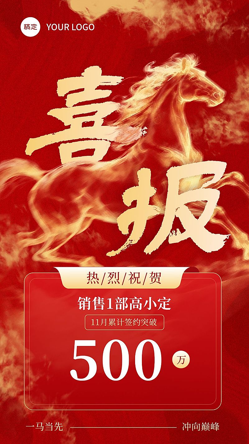 金融开门业绩喜报马年喜庆感红金全屏竖版海报AIGC