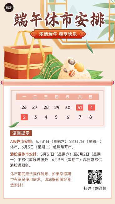 端午节金融证券股市休市房间通知公告手机海报预览效果