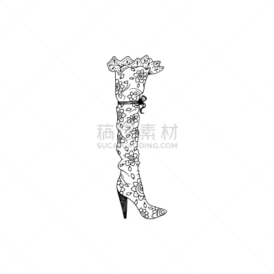 鞋具,鞋子,女人,时尚,分离着色,轮廓,白色,高雅,矢量,复古