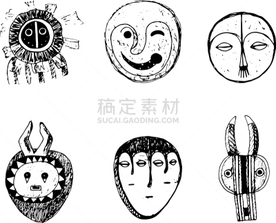 非洲,面具,草图,乱画,数码图形,图腾柱,华丽的,传统,布置