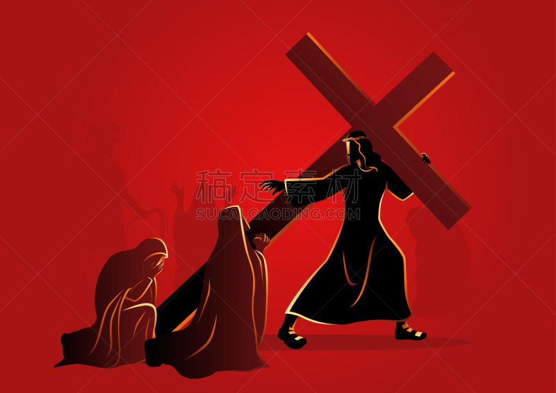 耶路撒冷,女人,哀悼者,复活节,热情,车站,绘画插图,耶稣受难日,受难记
