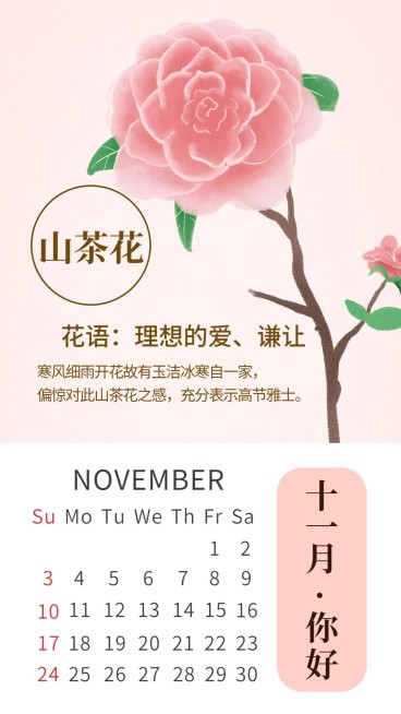 通用十一月你好月初问候手绘手机海报预览效果