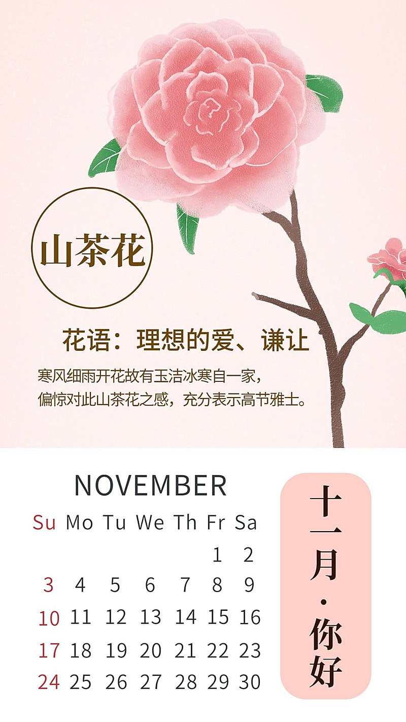 通用十一月你好月初问候手绘手机海报