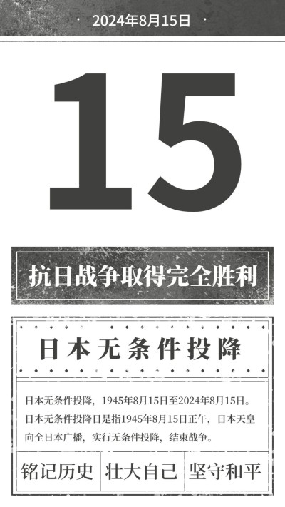 日本无条件投降日节日科普排版手机海报