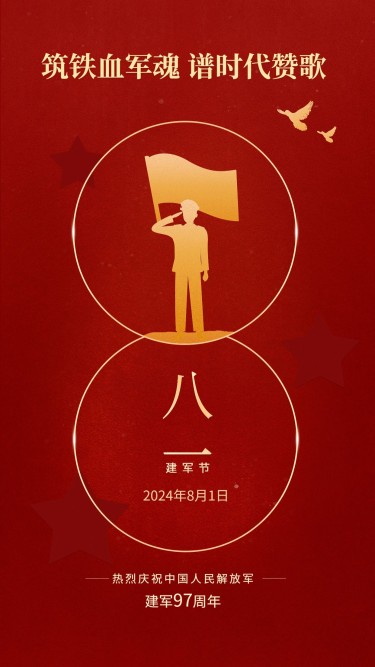 建军节节日祝福排版手机海报