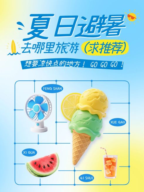 夏日多巴胺配色旅游话题讨论小红书封面预览效果