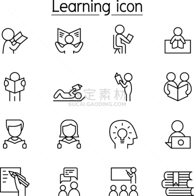 细的,图标集,知识,线条,高雅,专心,专门技术,背景分离,灵感,泰国