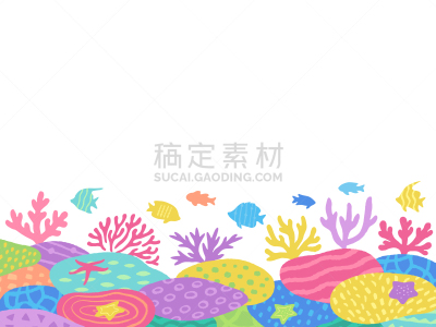 绘画插图,礁石,热带鱼,活力,腰部以下,边框,色彩鲜艳,海底,画画,叠