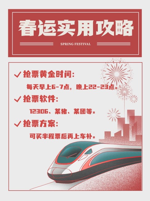 喜庆复古春节春运实用攻略小红书封面配图预览效果