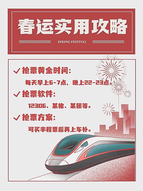 喜庆复古春节春运实用攻略小红书封面配图