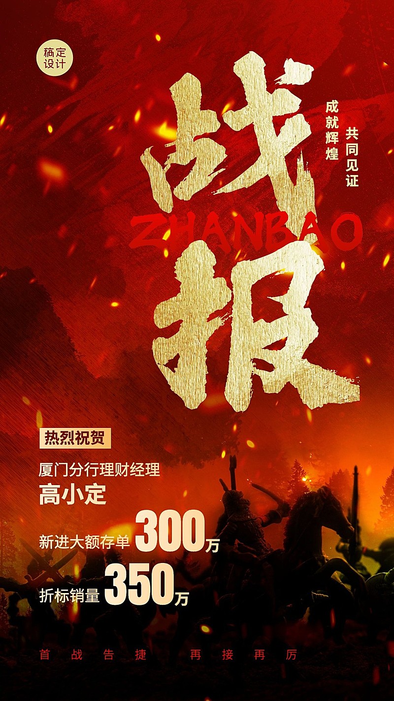 金融银行存单业绩表彰战报喜报激励风手机海报