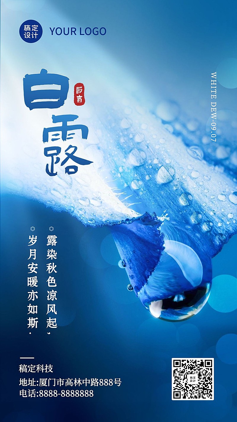 清新露珠白露节气祝福海报