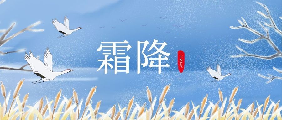 霜降/手绘丹顶鹤清新复古中国风/公众号首图预览效果