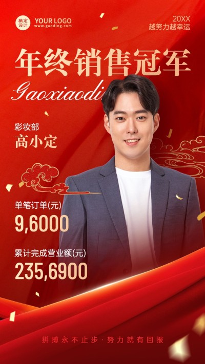 微商年终年末销售业绩表彰喜报人物手机海报